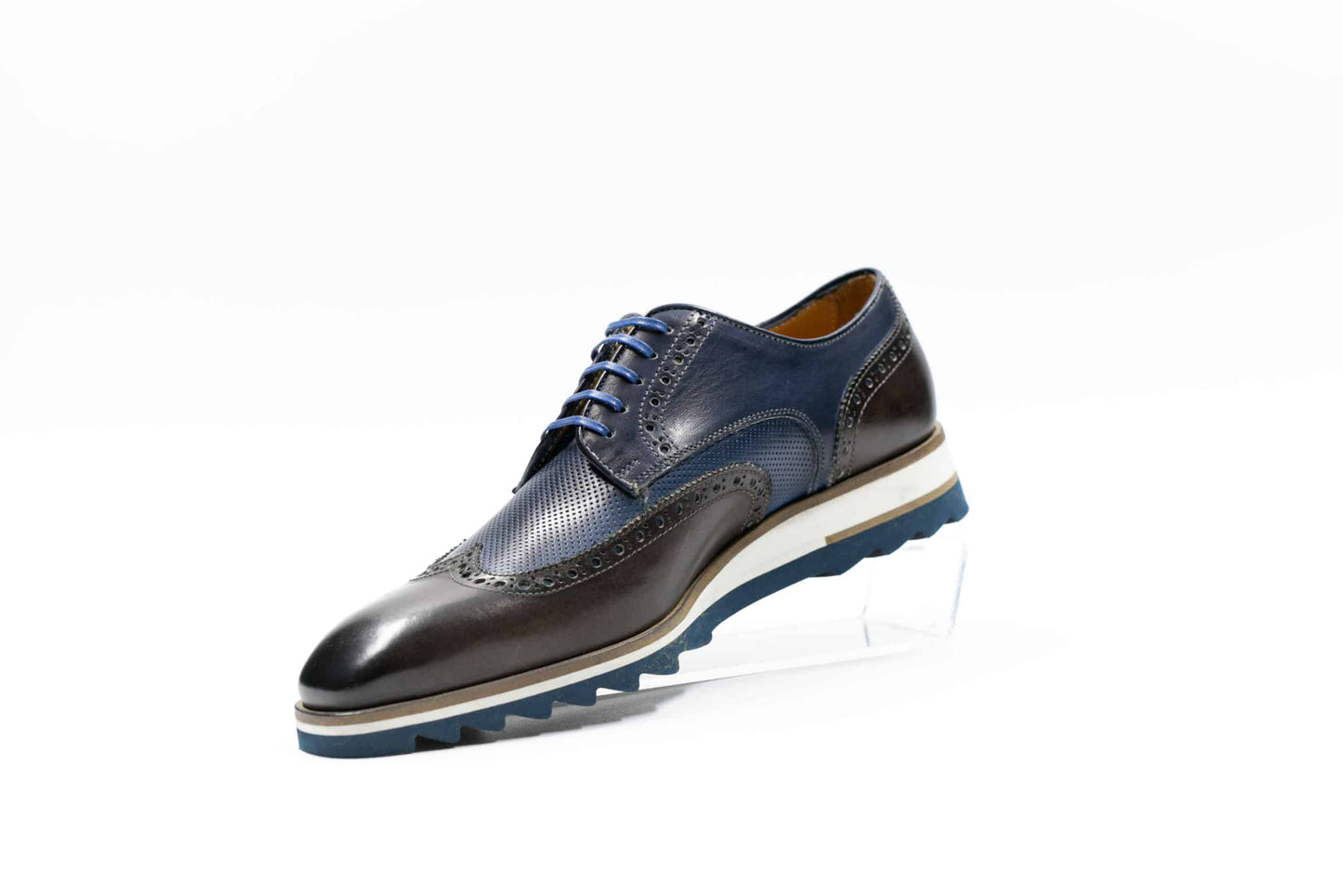 Basket de ville Richelieu bi-color bleu et marron