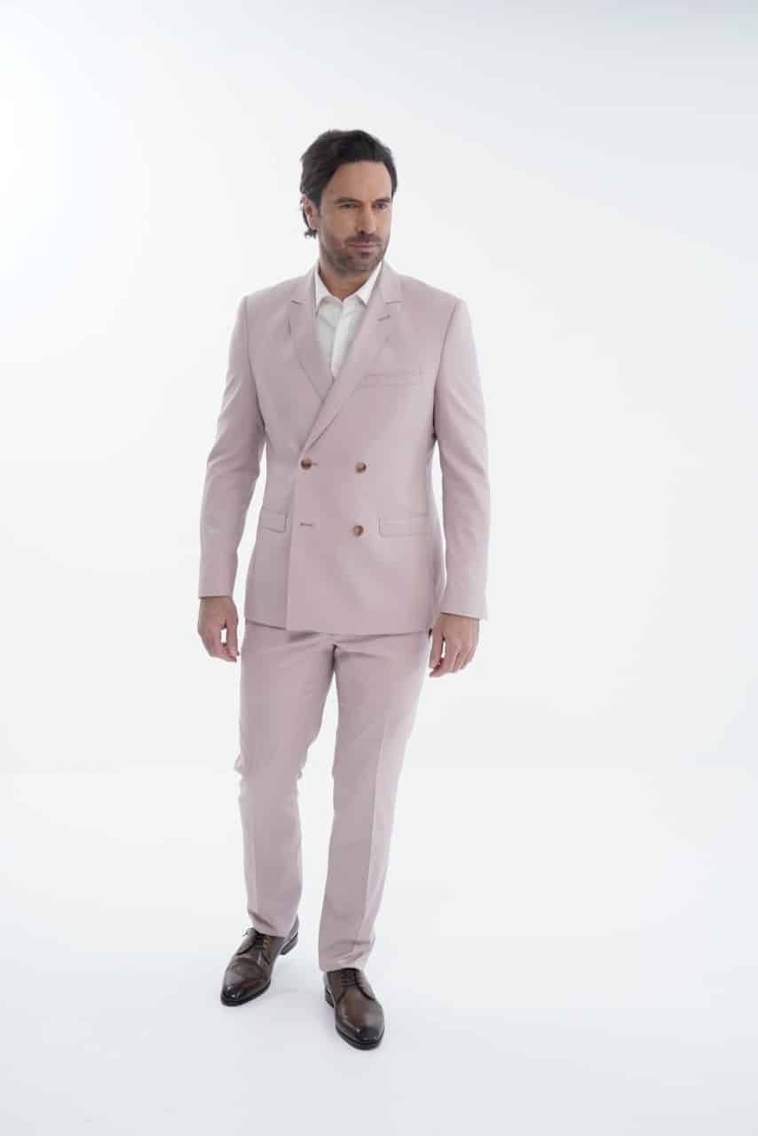 Costume sur-mesure croisé - Rose poudré