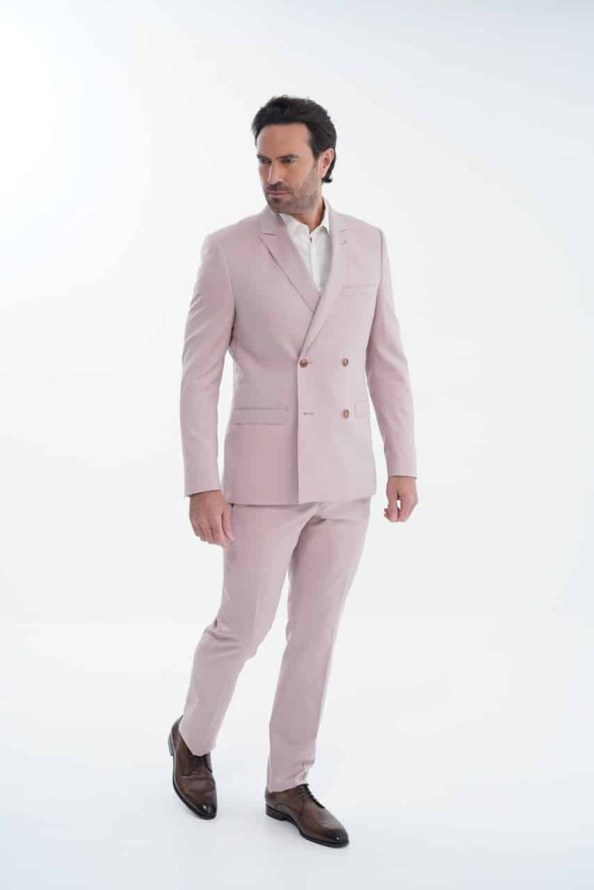 Costume sur-mesure croisé - Rose poudré