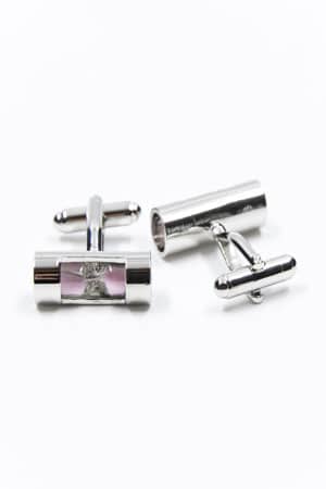 Boutons De Manchettes Originales - Forme Sablier, Couleurs Argent Et Rose - En émail Et Alliage - Neuf (sans Emballage)