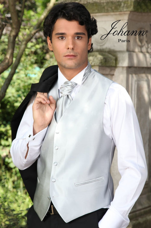 Gilet soie satin uni Gris Argent