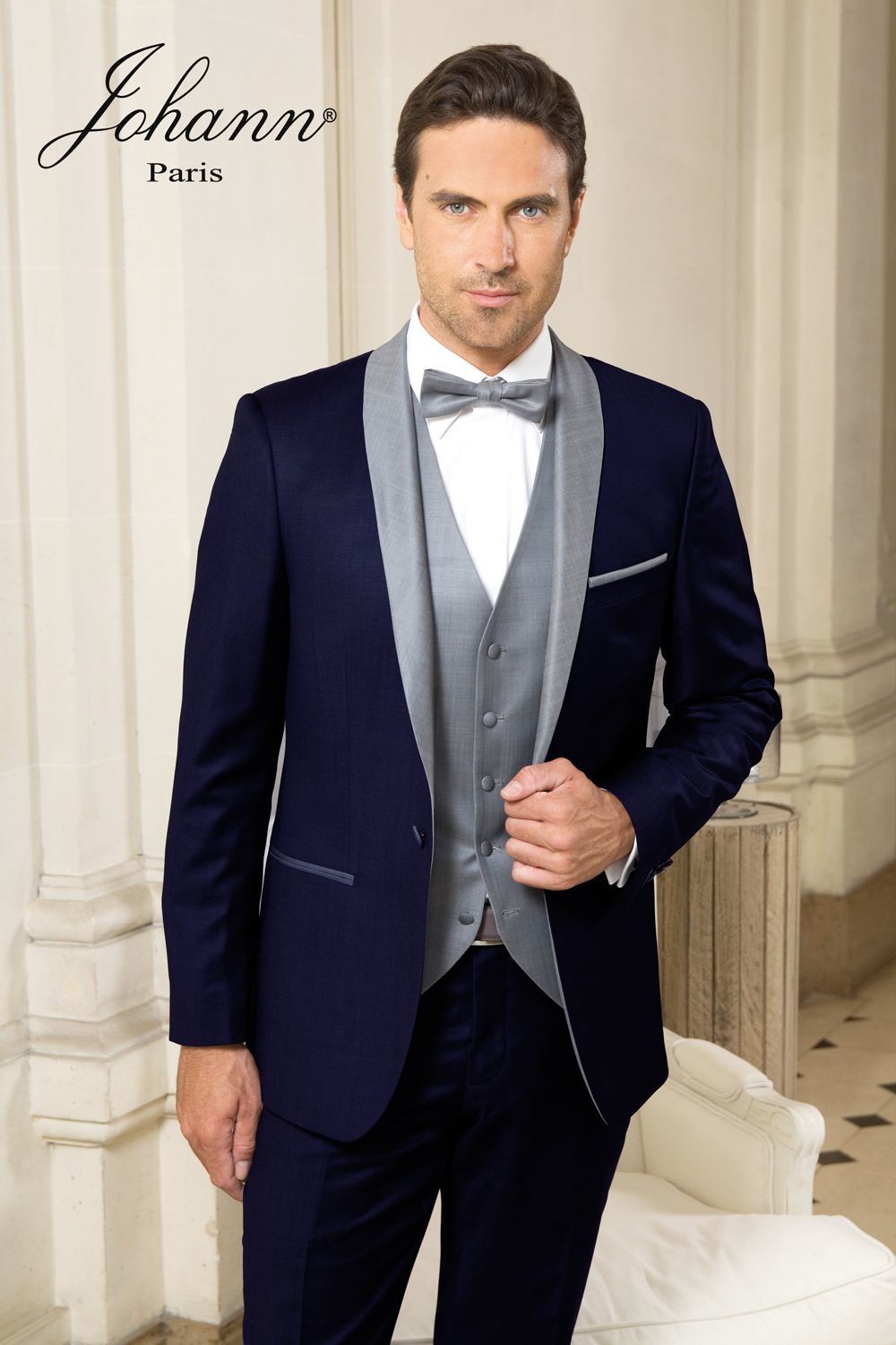 Smoking Firenze 3 pièces Marine et Gris