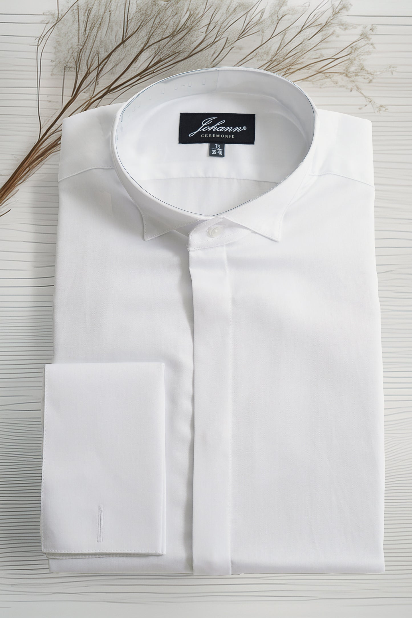 Chemise Cérémonie - Col cassé poignet mousquetaire - Blanche