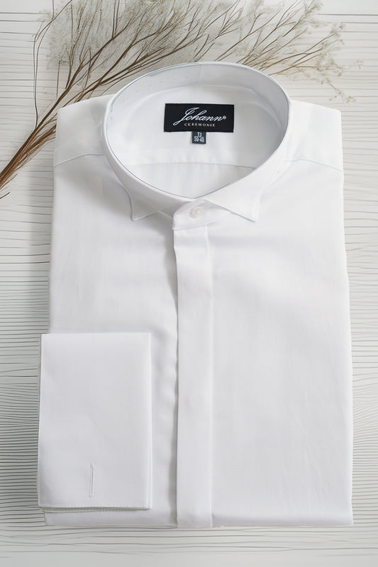 Chemise Cérémonie - Col cassé poignet mousquetaire - Blanche