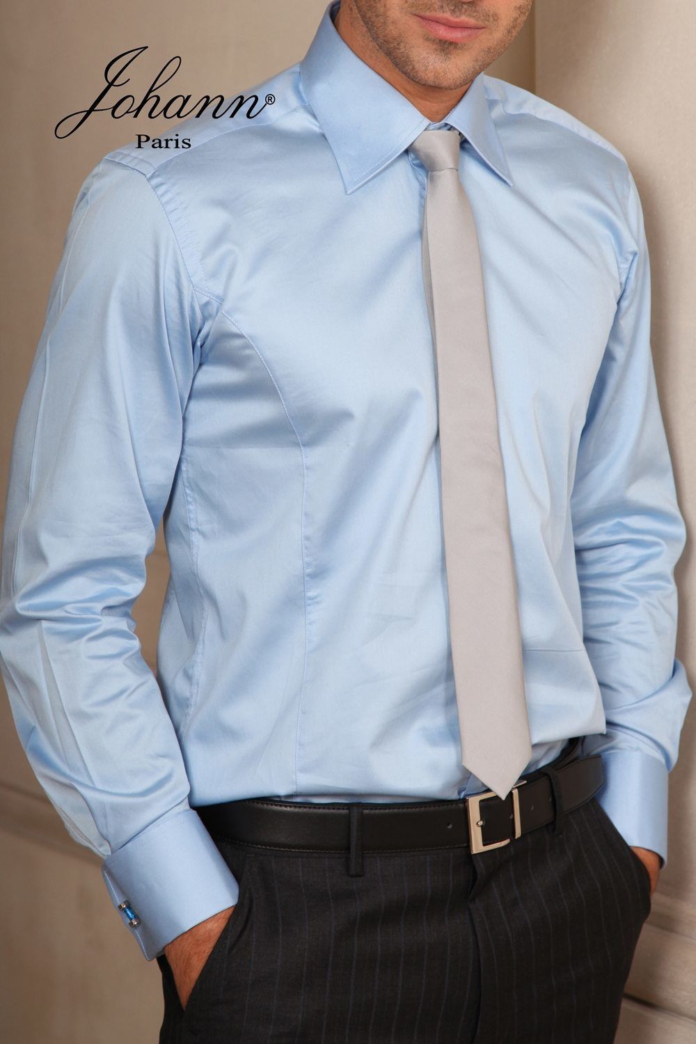 Chemise Business - Col classique satiné - Bleue